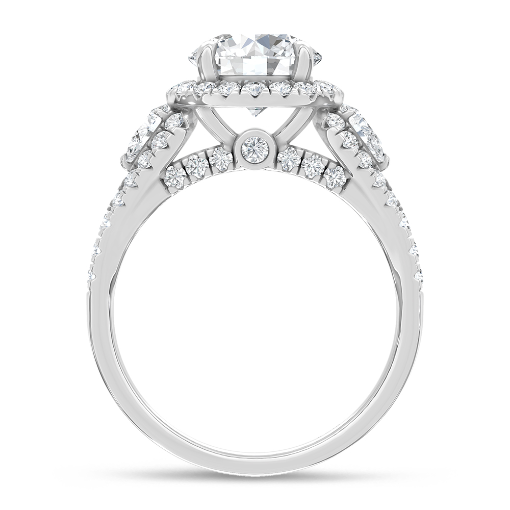 14K White Gold Lab Grown Diamond 3 Ct.Tw. Round Shape Halo Engagement Ring (Center 2 CT)