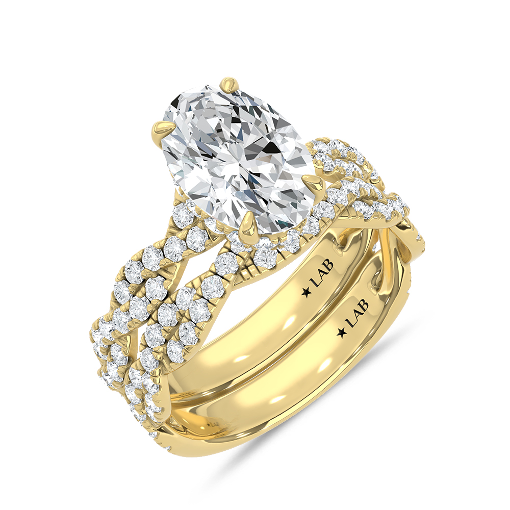 10K Yellow Gold Lab Grown Diamond 4 1/6 Ct.Tw. Oval Shape Bridal Ring (Center 3 Ctw)
