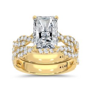 10K Yellow Gold Lab Grown Diamond 4 1/6 Ct.Tw. Radiant Shape Bridal Ring (Center 3 Ctw)