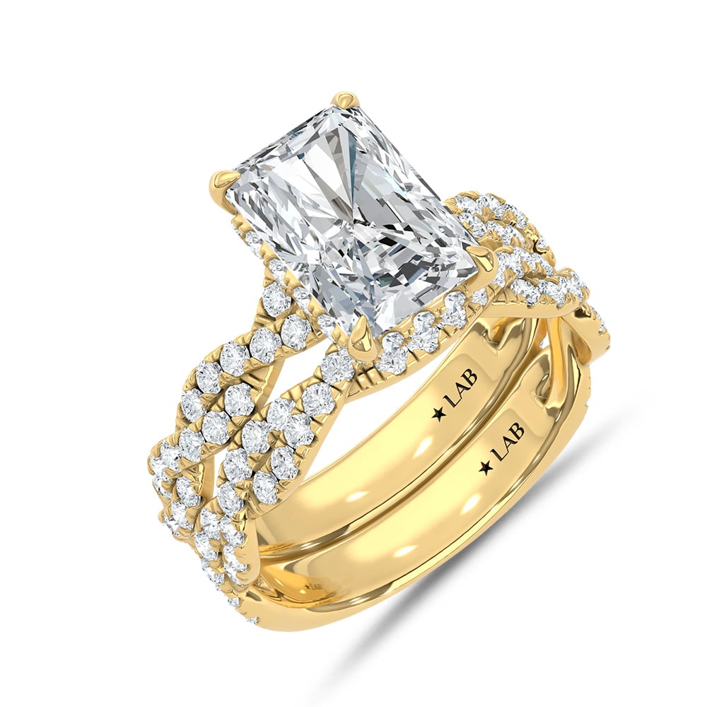 10K Yellow Gold Lab Grown Diamond 4 1/6 Ct.Tw. Radiant Shape Bridal Ring (Center 3 Ctw)