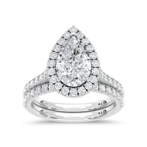 14K White Gold Lab Grown Diamond 3 Ct.Tw. Pear Shape Bridal Ring (Center 2 Ctw)