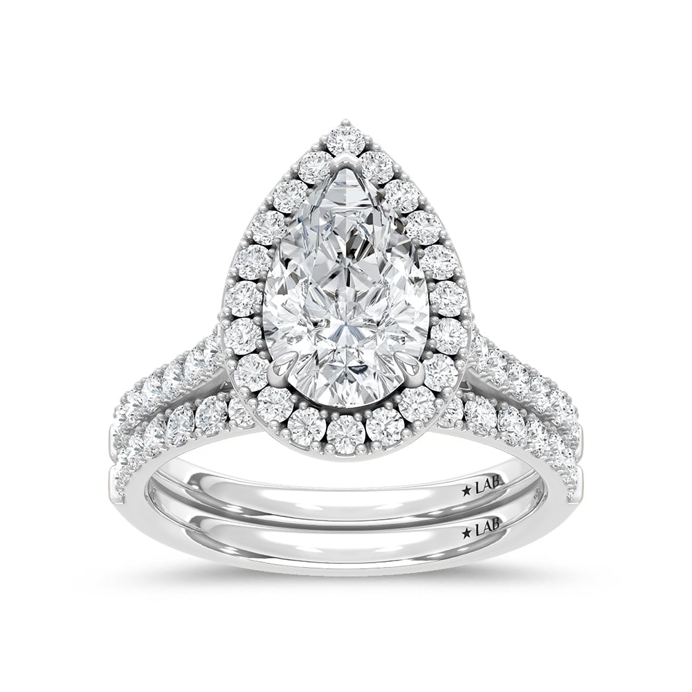 14K White Gold Lab Grown Diamond 3 Ct.Tw. Pear Shape Bridal Ring (Center 2 Ctw)