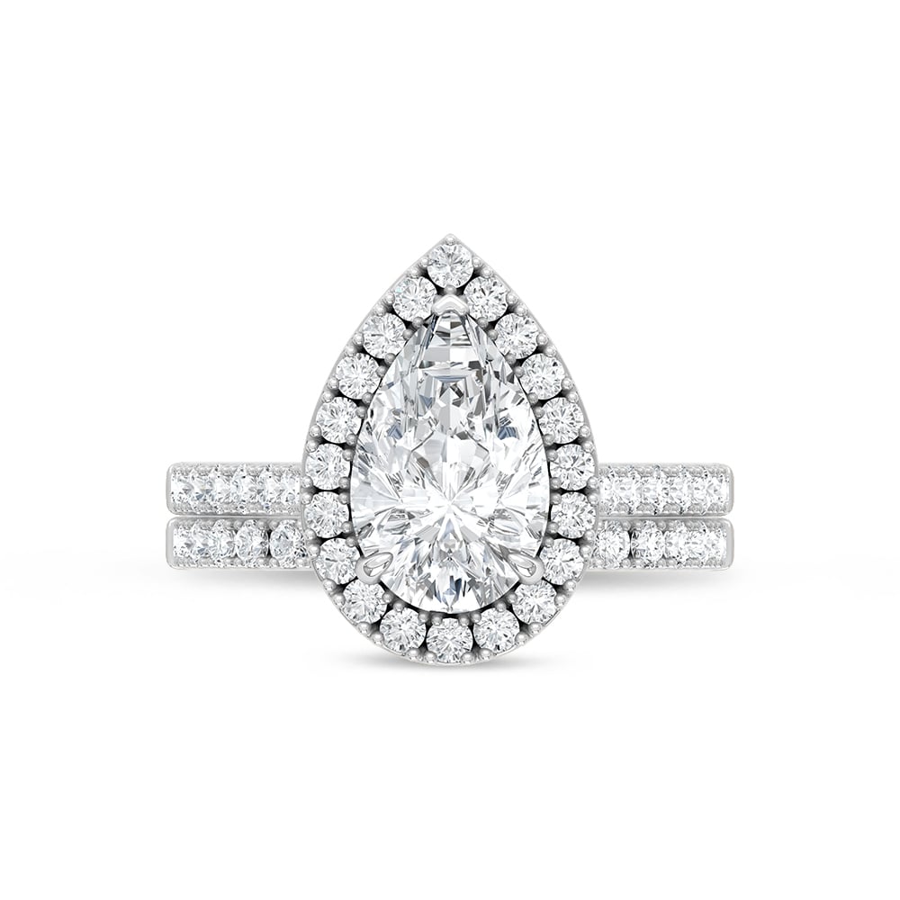 14K White Gold Lab Grown Diamond 3 Ct.Tw. Pear Shape Bridal Ring (Center 2 Ctw)