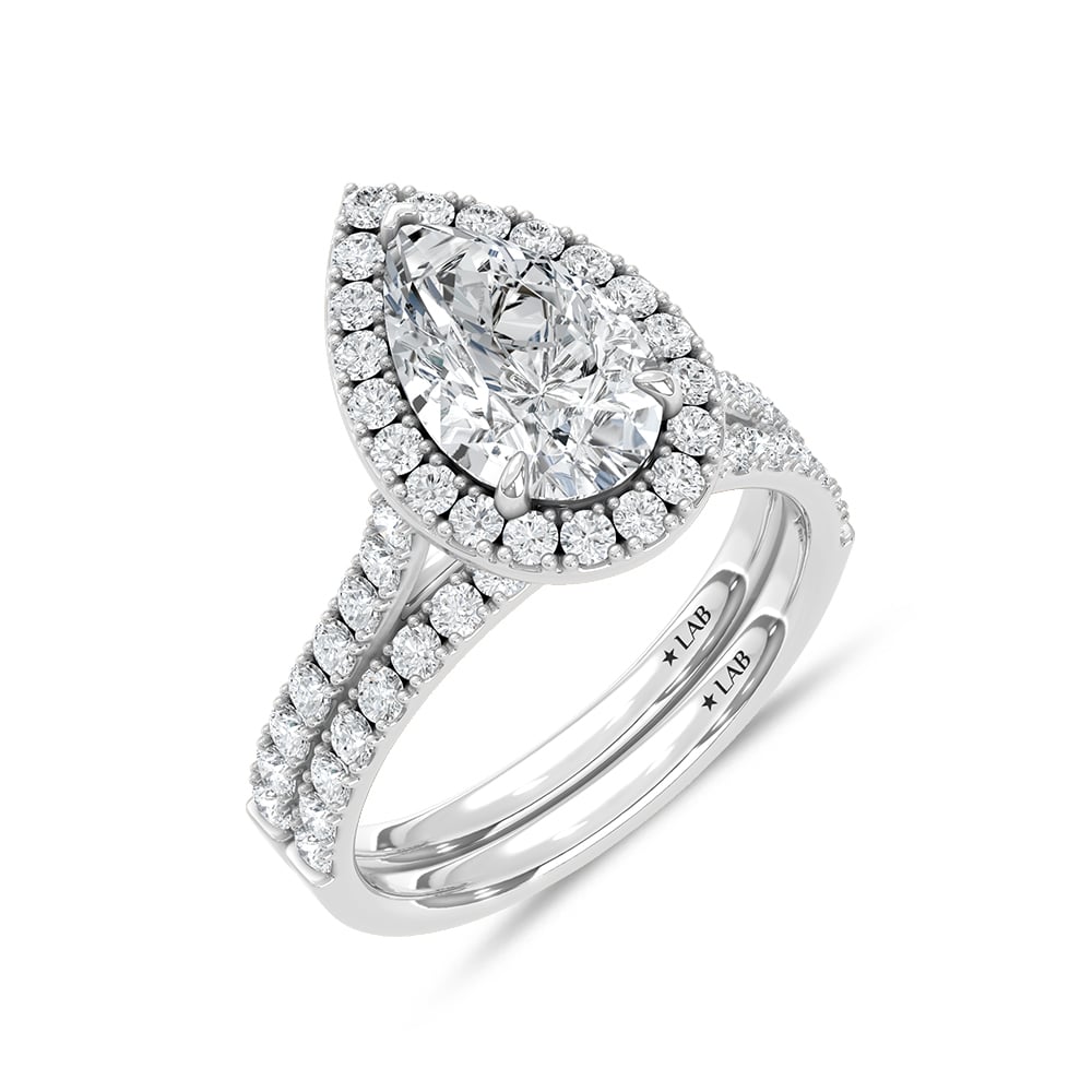 14K White Gold Lab Grown Diamond 3 Ct.Tw. Pear Shape Bridal Ring (Center 2 Ctw)