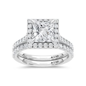 14K White Gold Lab Grown Diamond 3 Ct.Tw. Princess Shape Bridal Ring (Center 2 Ctw)