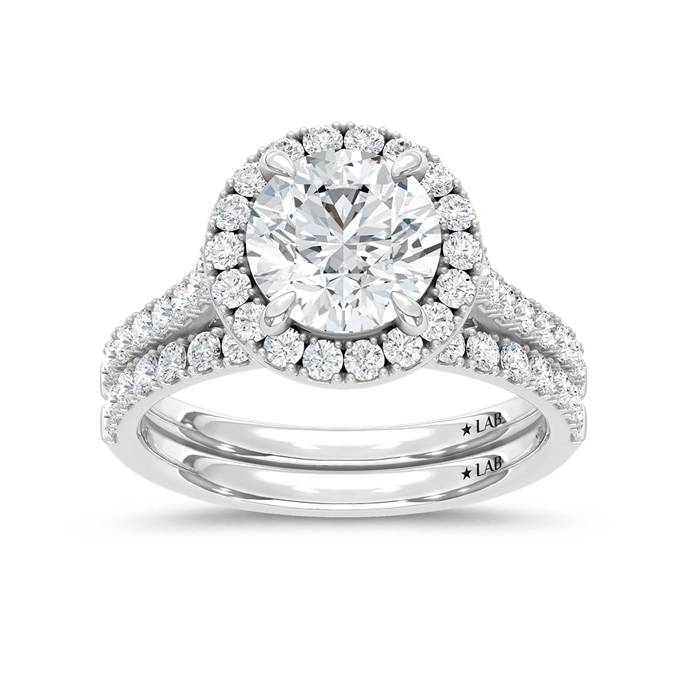 14K White Gold Lab Grown Diamond 3 Ct.Tw. Round Shape Bridal Ring (Center 2 Ctw)