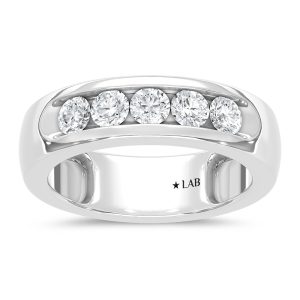 14K White Gold Lab Grown Diamond 1 Ct.Tw. 5 Stone Mens Machine Band