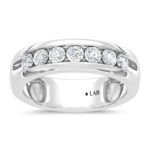 14K White Gold Lab Grown Diamond 1 Ct.Tw. 7 Stone Mens Machine Band