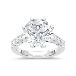 14K White Gold Lab Grown Diamond 5 3/4 Ct.Tw. IGI Certified Round Shape Engagement Ring (Center 5 CT)