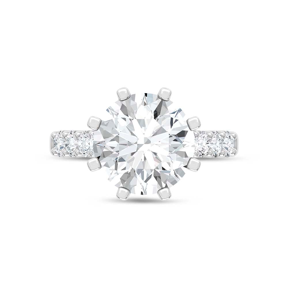 14K White Gold Lab Grown Diamond 5 3/4 Ct.Tw. IGI Certified Round Shape Engagement Ring (Center 5 CT)