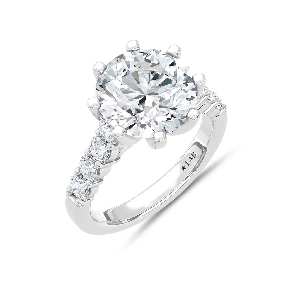 14K White Gold Lab Grown Diamond 5 3/4 Ct.Tw. IGI Certified Round Shape Engagement Ring (Center 5 CT)