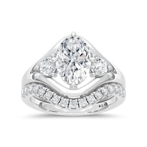 14K White Gold Lab Grown Diamond 2 7/8 Ct.Tw. Oval Shape Floral Engagement Ring (Center 2 Ctw)