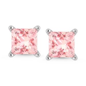 14K White Gold Lab Grown Pink Diamond 3/4 Ct.Tw. Princess Stud Earrings