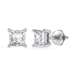 14K White Gold Lab Grown Diamond 1/2 Ct.Tw. Starlab Certified VS F+ Princess Stud Earrings (Available in 0.50ct to 1.50ct)
