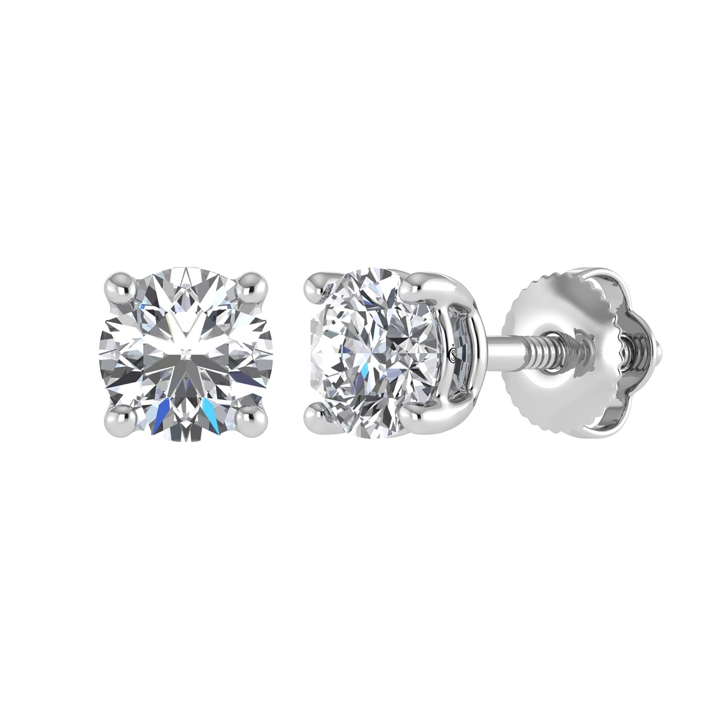 14K White Gold Lab Grown Diamond 1/2 Ct.Tw. Non certified CVD VS1+ G+ Solitaire Studs (Available in 0.10ct to 4ct)