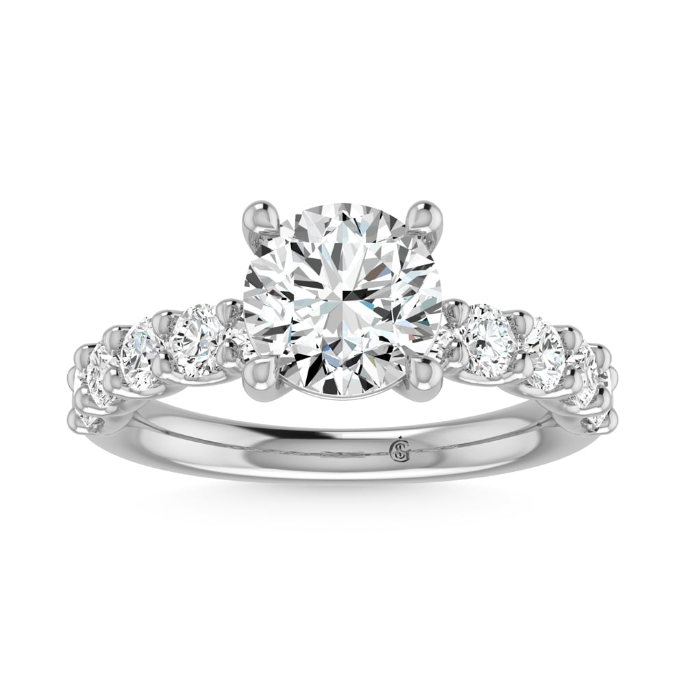 14K White Gold Lab Grown Diamond 2 Ct.Tw. Round Shape Halfway Engagement Ring (IGI Certified Center 1 1/2 CT)