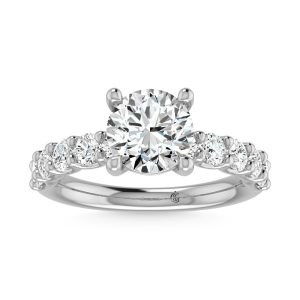14K White Gold Lab Grown Diamond 3 Ct.Tw. Round Shape Half Way Engagement Ring With IGI Certified Center 2 ct