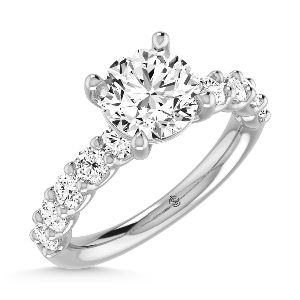 14K White Gold Lab Grown Diamond 3 Ct.Tw. Round Shape Half Way Engagement Ring With IGI Certified Center 2 ct