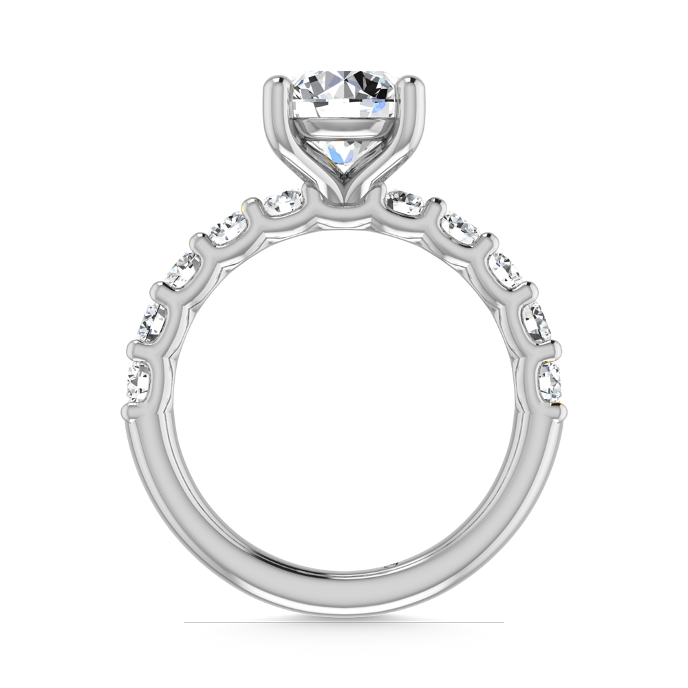 14K White Gold Lab Grown Diamond 3 Ct.Tw. Round Shape Half Way Engagement Ring With IGI Certified Center 2 ct