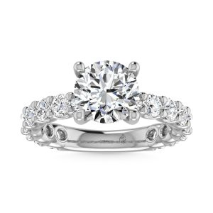 14K White Gold Lab Grown Diamond  2 3/4 Ct.Tw. Round Shape Three Forth Engagement Ring ( IGI Certified Center  2CT)