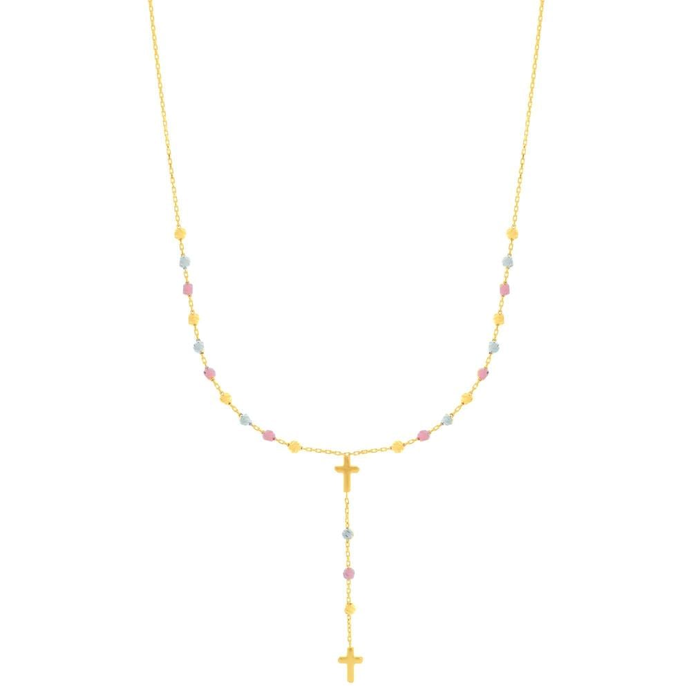 14K Gold Drop Cross Rosary Inspired Necklace