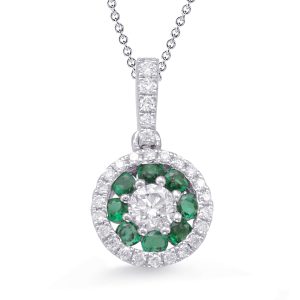 White Gold Emerald & Diamond Pendant