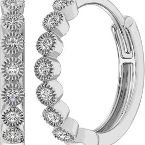 14K White Gold 1/10 Ct.Tw. Diamond  Stackable Hoop Earrings