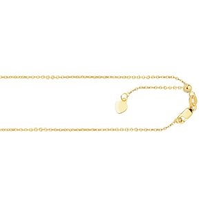 14K Gold 1.1mm Adjustable Diamond Cut Cable Chain