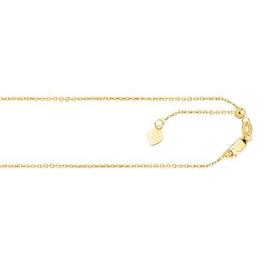 14K Gold 1.1mm Adjustable Diamond Cut Cable Chain