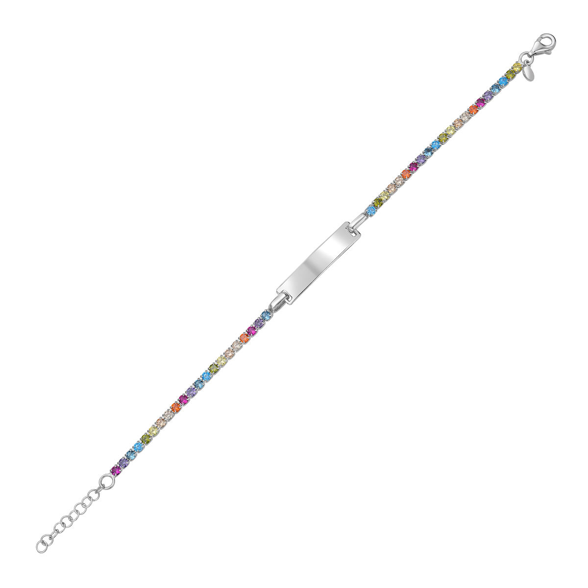 Silver Rainbow CZ ID Bracelet