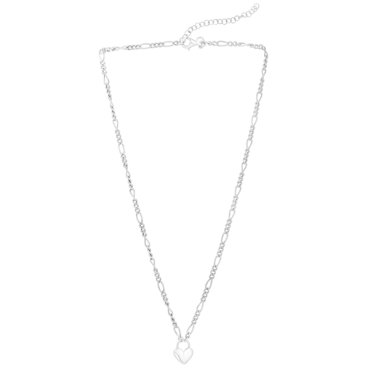 Silver Heart Padlock Figaro Necklace