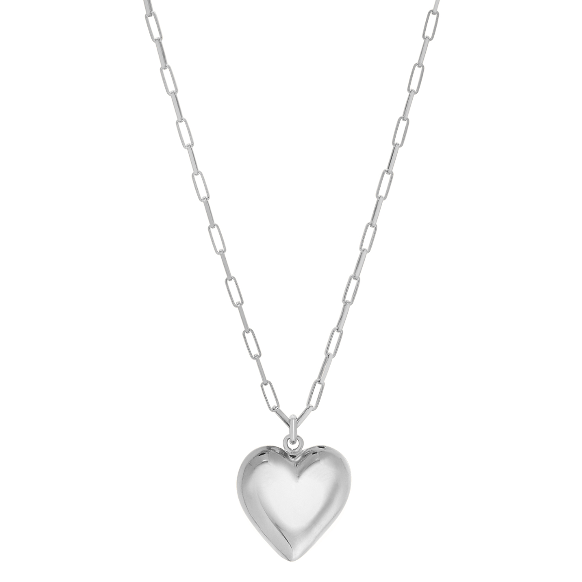 Silver Puffed Heart Pendant Necklace
