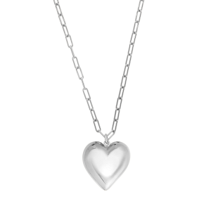 Silver Large Puffed Heart Long Necklace