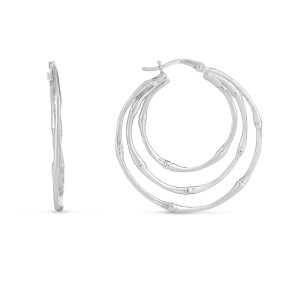 Silver Multi Row Bamboo Hoops