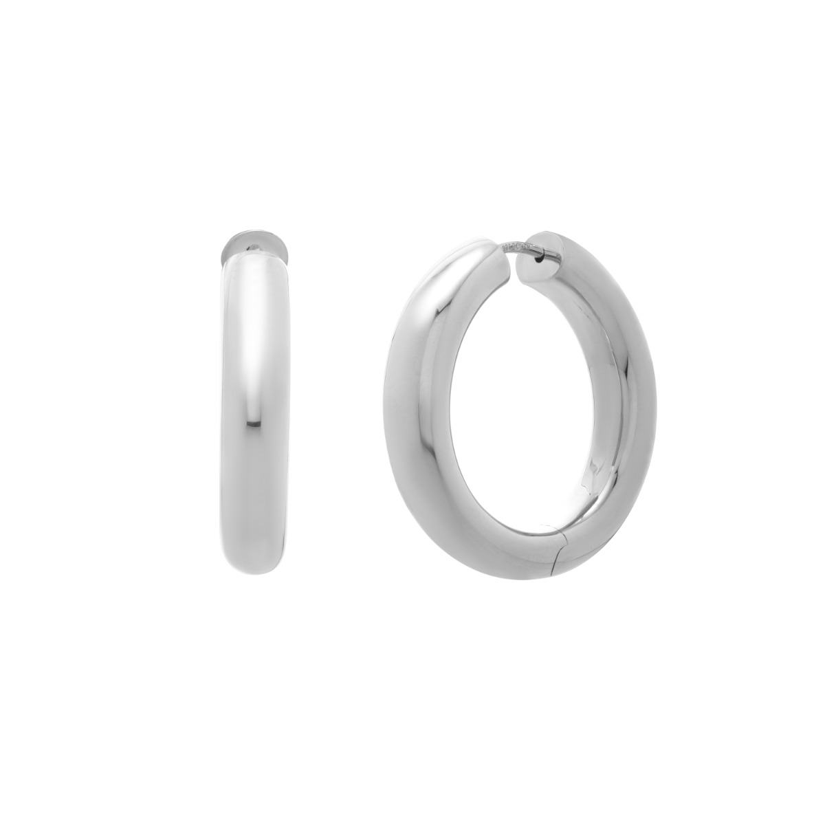 Silver Round Snap Clasp Hoops