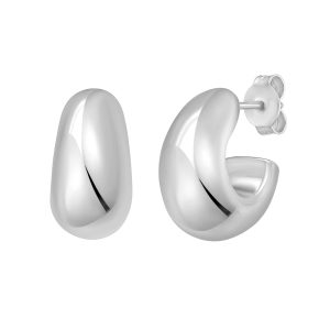 Silver Twisted Puff C Hoop Earrings