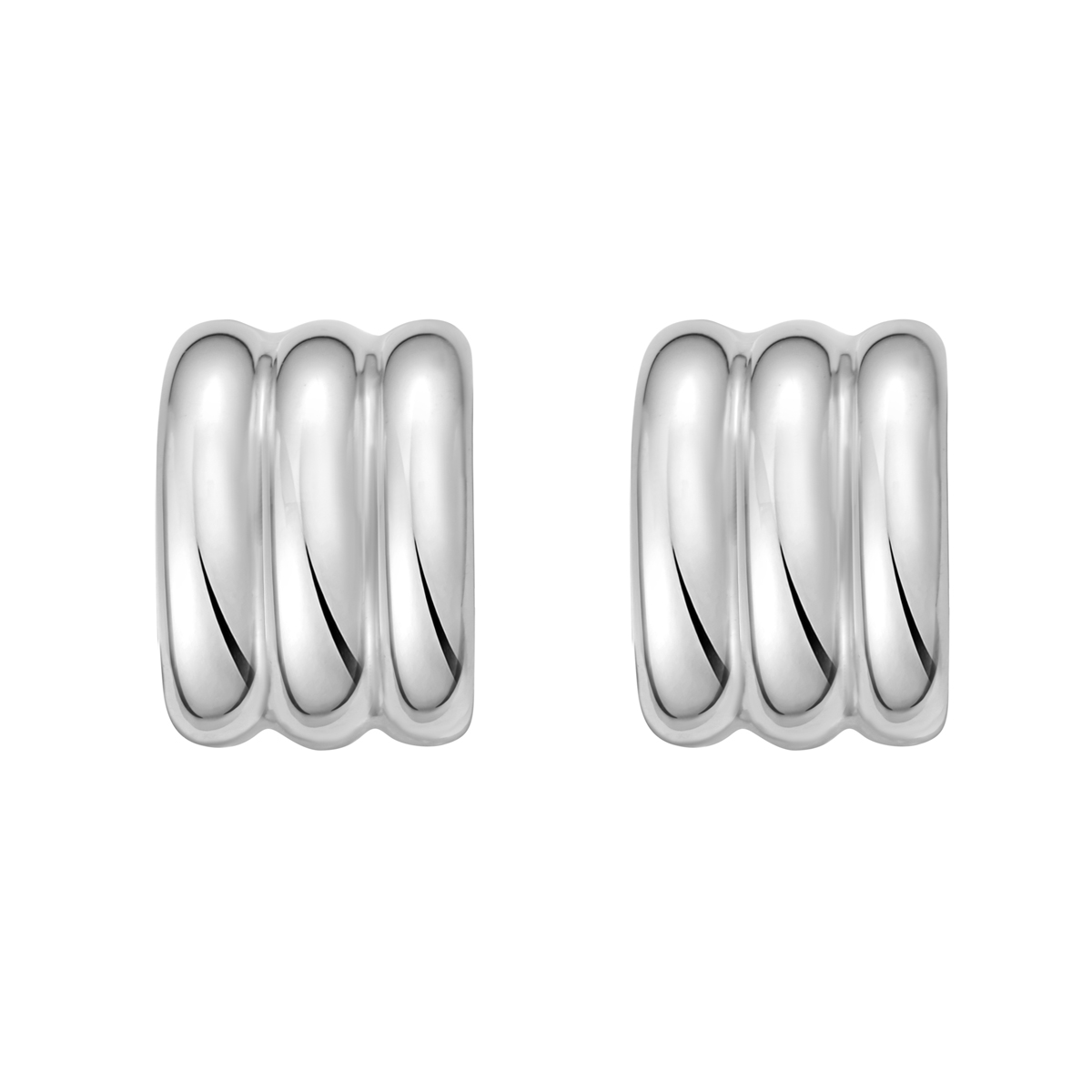 Silver Triple Row C Hoop Earrings