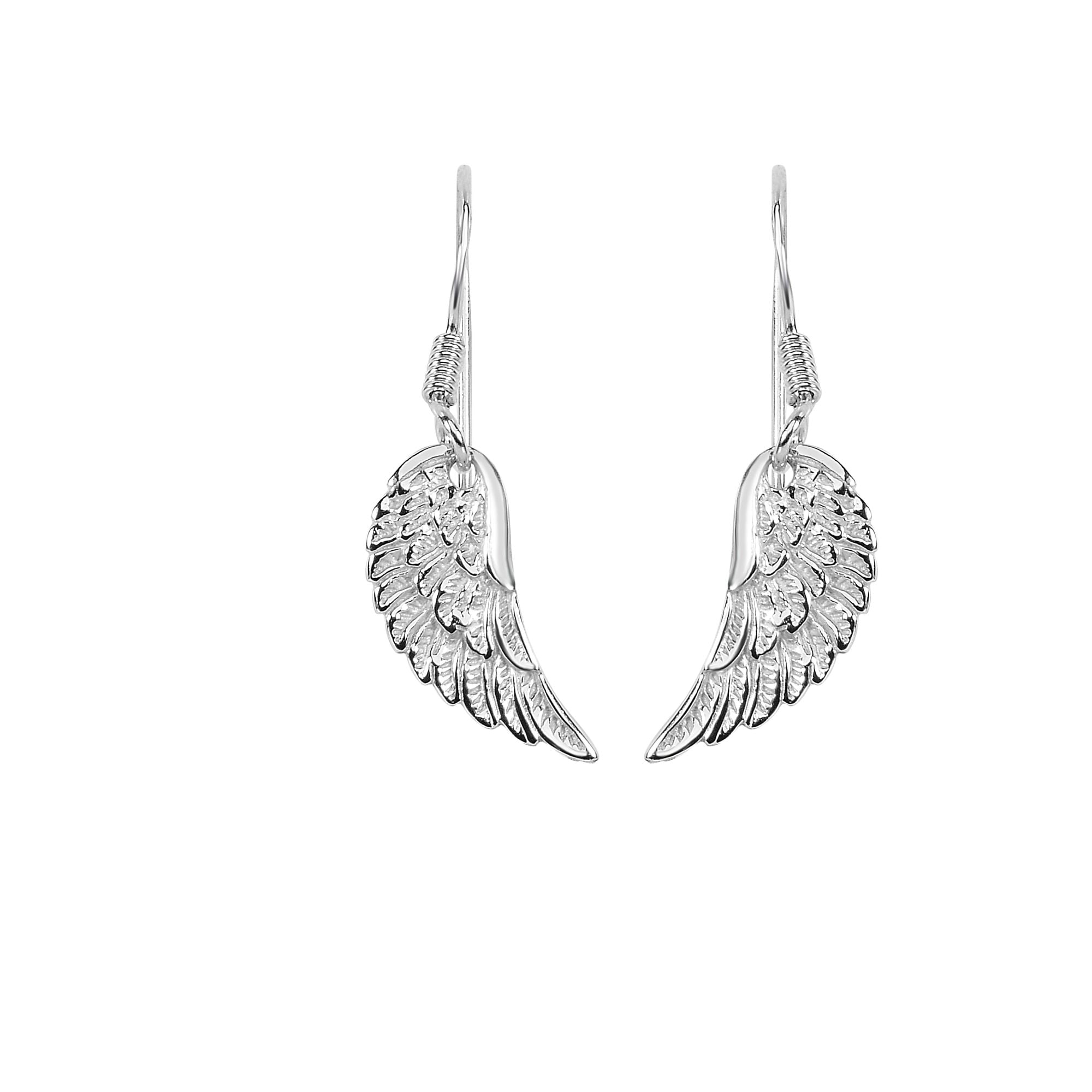 Silver Angel Wing Drop Earrings