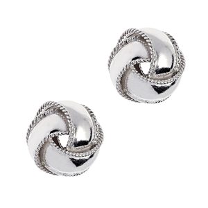 Silver Textured Border Polished Love Knot Earring