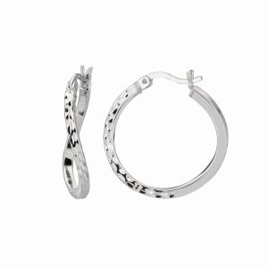 Silver 20mm Diamond Cut Twist Hoop Earring