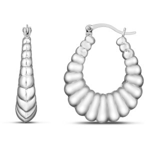 Silver Graduated Ribbed Hoops