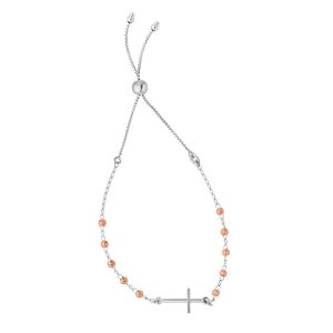 Sterling Silver Two-tone Side Cross Friendship Bracelet