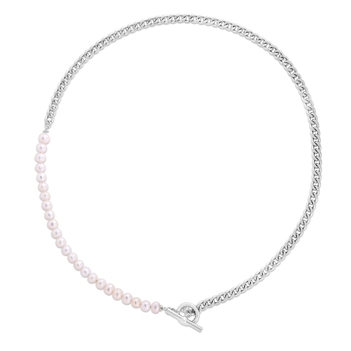 Silver Pearl Paperclip toggle Necklace