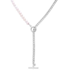 Silver Pearl Paperclip toggle Necklace