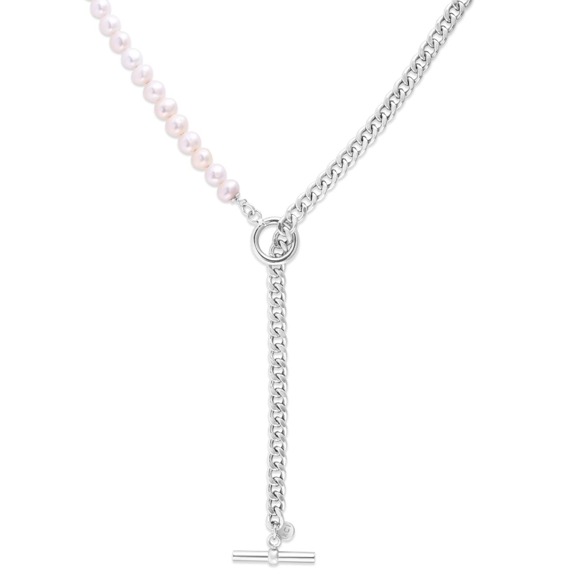 Silver Pearl Paperclip toggle Necklace