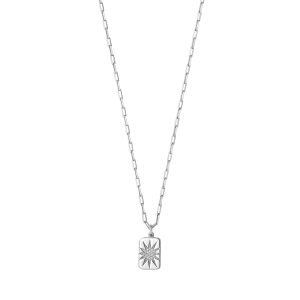 Silver CZ Starburst Locket Necklace