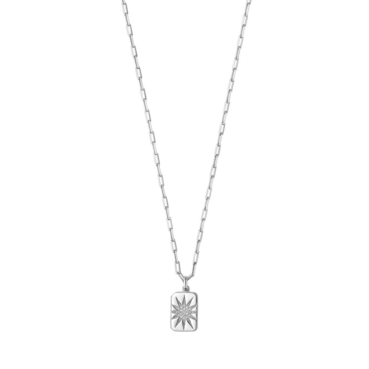 Silver CZ Starburst Locket Necklace