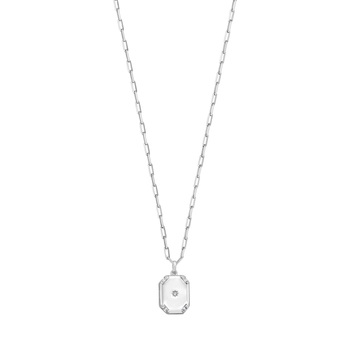 Silver Octagonal Star Locket Necklace