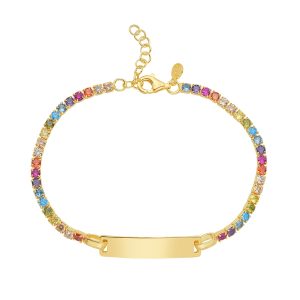 Gold Over Silver Rainbow CZ ID Bracelet