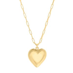 Gold Over Silver Puffed Heart Pendant Necklace
